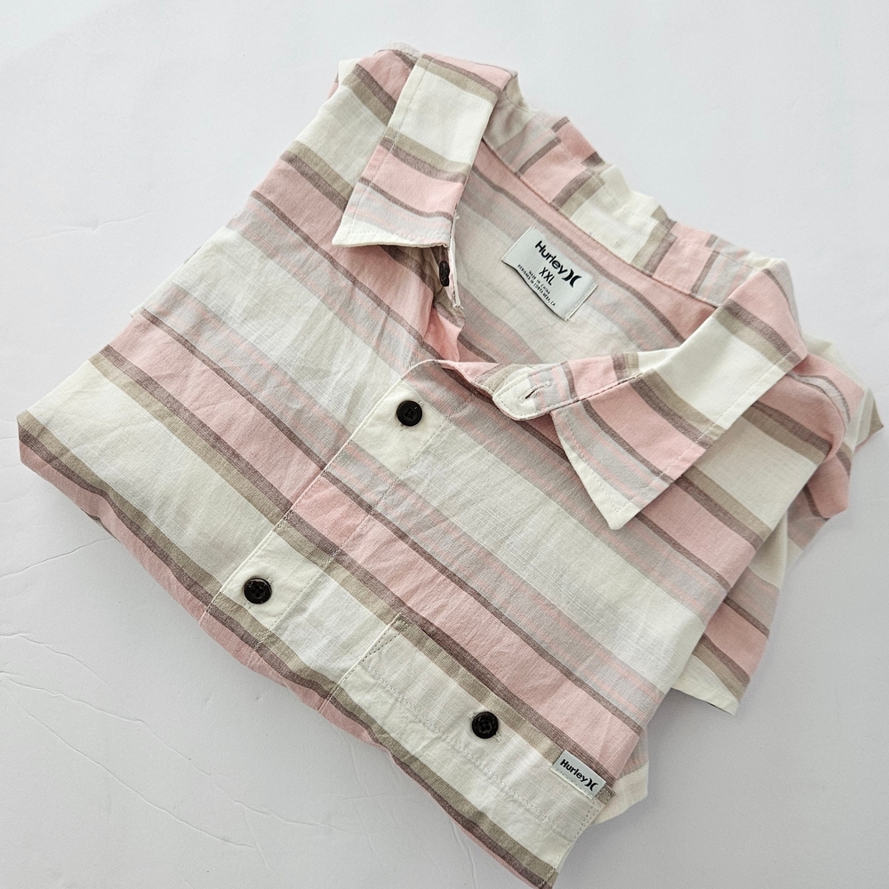 Men's Hurley Big & Tall Lido Stripe Button Up Shirt - Bone - XXL - NWT